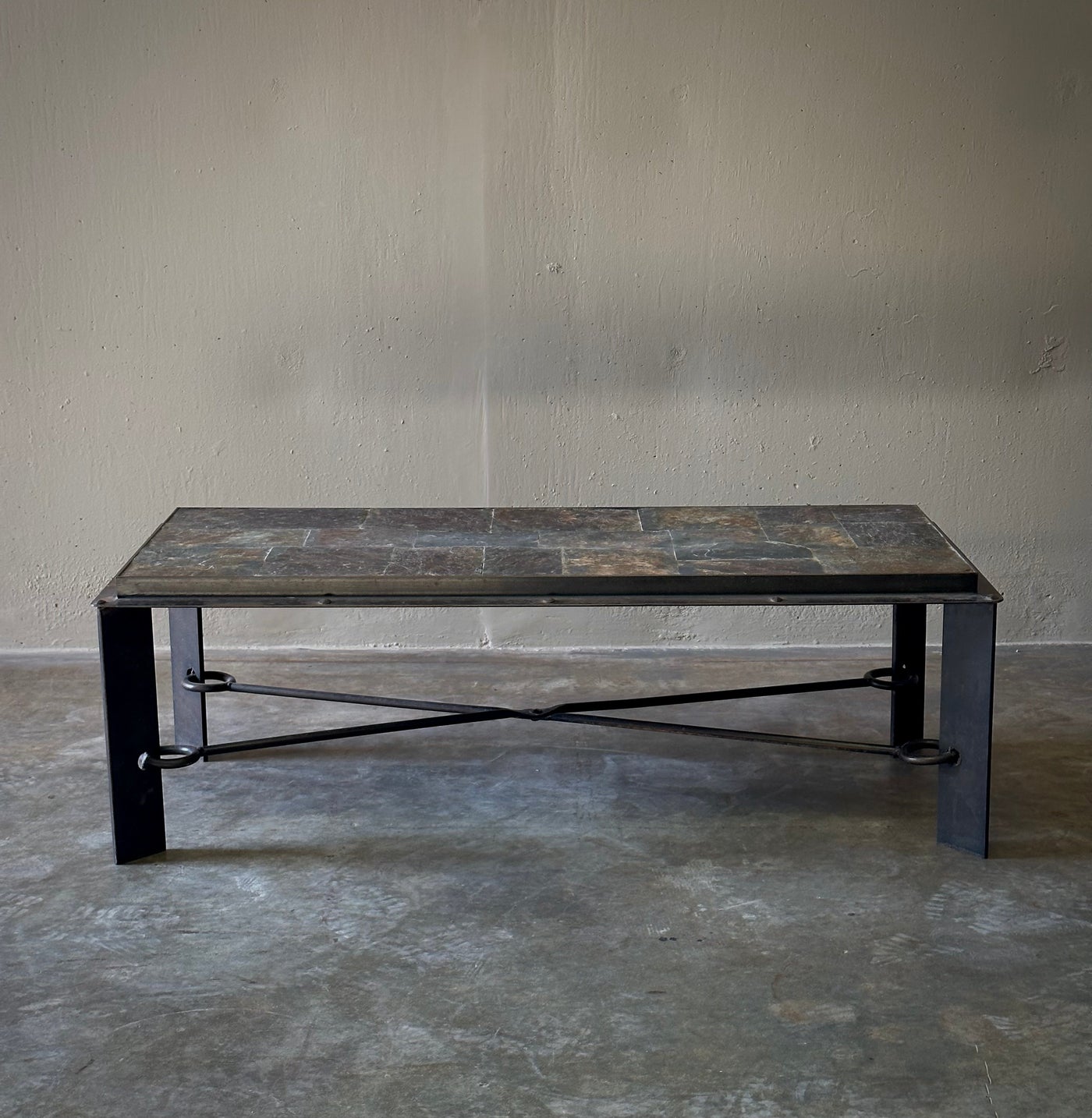 Lava Rock and Metal Table