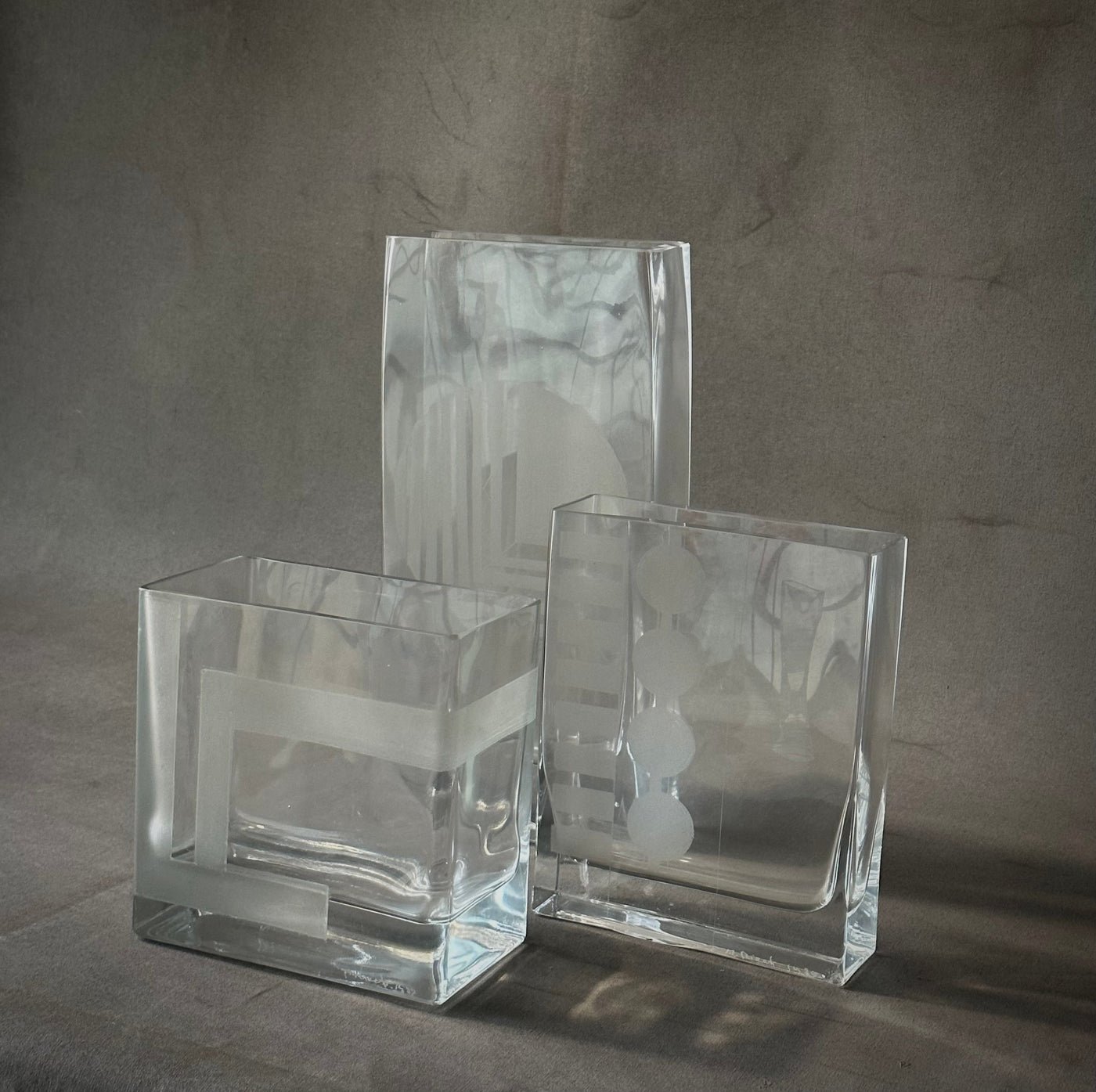 GLASS ETCHED VASES