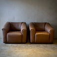 Pair of De Sede Lounge Chairs With Ottoman