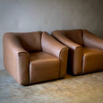 Pair of De Sede Lounge Chairs With Ottoman