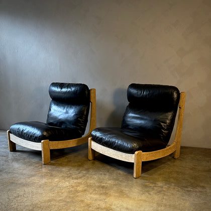 Pair of Wood and Leather Chairs