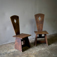 Pair of Early 20th Century French Low Rustic Oak Chairs