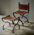 Spanish Leather and Iron Chair with Bench.