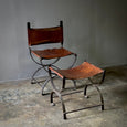 Spanish Leather and Iron Chair with Bench.