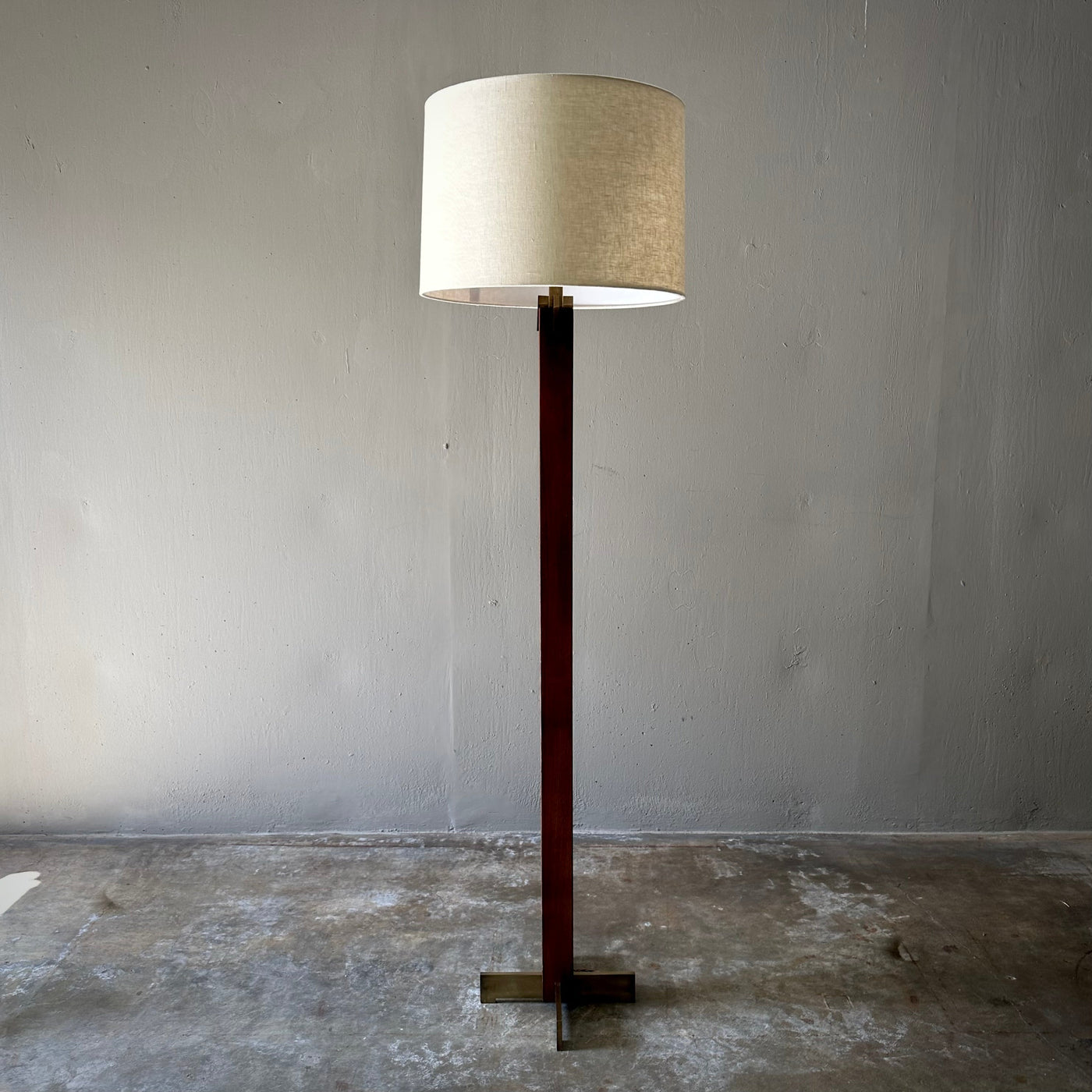 Wood and Brass Floor Lamp