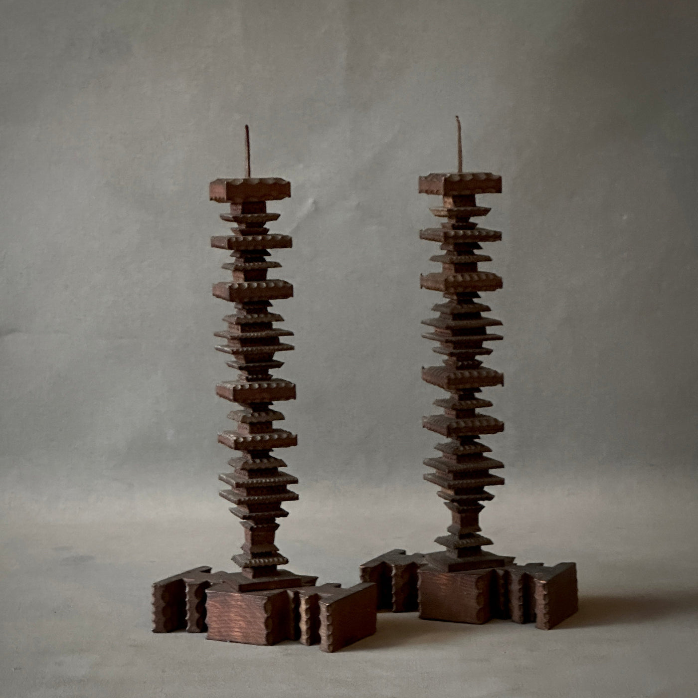 Pair of Tramp Art Candlesticks